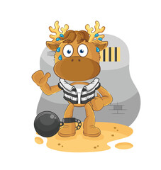 Sticker - moose criminal in jail. cartoon character