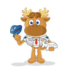 Sticker - moose pilot mascot. cartoon vector