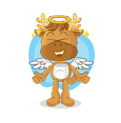 Sticker - moose angel with wings vector. cartoon character