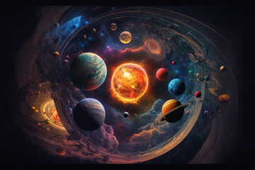 Wall Mural - Galaxies with multiple planets