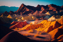 Sunset In The Mountains China Danxia Geological_Area, Travel Holiday Vacation Idea Concept, Image Ai Generate