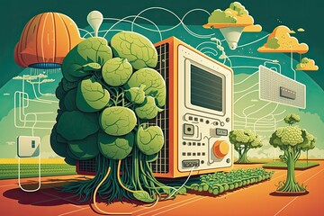 Wall Mural - Hydroponic vegetable production utilizing cutting edge technology, Internet of Things (IoT) smart farming, and the Internet of Things (IoT) in agriculture. Generative AI