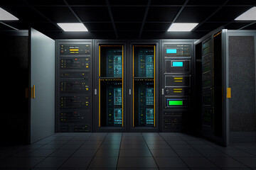 Wall Mural - Data center, modern server room. technology and the internet. Generated by AI