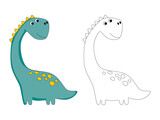 Fototapeta Dinusie - Funny cartoon dinosaur Diplodocus. Illustration for coloring book