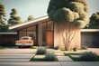 mid century house exterior created using AI Generative Technology