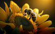 bee collects nectar on a sunny day,wild insect life,  generative ai