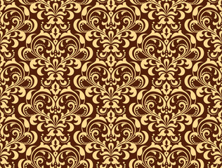 Wallpaper in the style of Baroque. Seamless vector background. Gold and brown floral ornament. Graphic pattern for fabric, wallpaper, packaging. Ornate Damask flower ornament