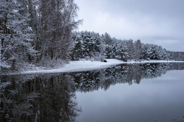 Wall Mural - winter lake landscape