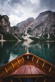 Fototapeta Sypialnia - boat on lake lago di braies in italy