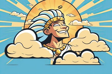 Poster - Egyptian pharaoh bathed in sunlight from above the clouds. Generative AI