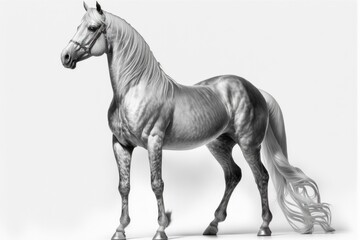 Canvas Print - Freestanding gray arabian horse on white background. Generative AI