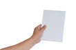 Left hand hold blank paper isolate on white with clipping path, blank paper for short note.