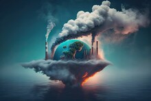 Smoke From Oil Refineries Releases Carbon Smog Into The Air, Contributing To Climate Change And Global Warming. Generative AI