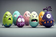 © Elena - Group of easter eggs with different emotions, AI generated