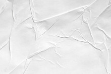 Paper White With Wet Effect Texture, Gray Background For Web Design. Old Cardboard Cover Template With Kinks And Crumpled Elements.