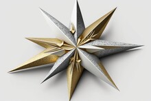 Christmas Star In Gold On A White Background. Generative AI