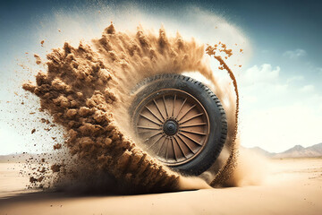 Drawing SUV tire in the sand. Offroad tire. Generative AI