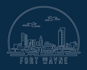 Wall Mural - Fort Wayne - Cityscape with white abstract line corner curve modern style on dark blue background, building skyline city vector illustration design