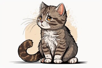 Sticker - A tabby kitten on a white background. Generative AI