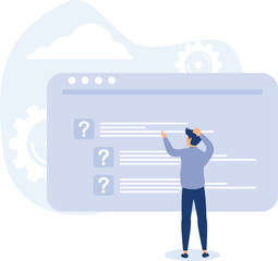 Customer help service concept, FAQ and website support team, chatbot client problem solving, user experience, flat vector modern illustration