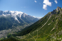 Paragliding Over The Chamonix Valley Near Mont Blanc In Chamonix, France
