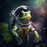 Fototapeta Do akwarium - Frog astronaut floating in space, a whimsical take on interstellar travel and exploration