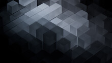 Contemporary Tech Background With Neatly Constructed Translucent Blocks. Grey And Black, 3D Render.