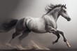 Gorgeous horse galloping through the clouds of dust, stunning illustration generated by Ai, is not based on any original image, character or person