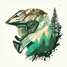 A Person Riding A Orange Motorcycle Motocross Dirt Bike In The Forest Cartoon Extreme Sports In Nature. Created With Generative AI Technology.