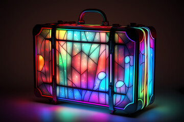 Abstract vintage leather stained suitcase. Fantasy concept. Generative AI