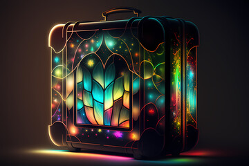 Abstract vintage leather stained suitcase. Fantasy concept. Generative AI