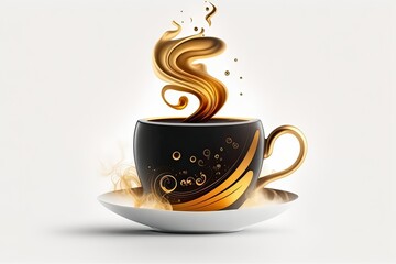 Poster - Isolated on white, a genuine white coffee cup is filled with smoke. Generative AI