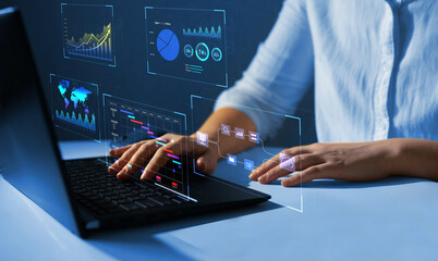 business finance data analytics graph. advisor using kpi dashboard on virtual screen.financial manag