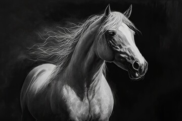 Sticker - charcoal and canvas Horse portrait, Take a look at some animal drawings, Excellent portrayal of character, based on facts and expressions. Generative AI