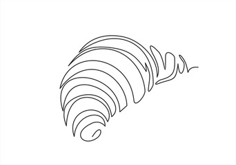 Wall Mural - Continuous one line drawing of croissant for logo in minimalist style. Hand drawn french pastry line sketch for print, breakfast concept. Contemporary vector illustration on white background