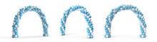 3d Rendering Of Arch Balloons Isolated.,White And Blue Balloons In Shape Of Arc., White And Blue Balloon Arc Portal Gate Entrance