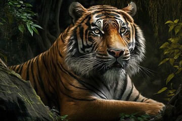 Wall Mural - a majestic king of the jungle: the expressive tiger generative ai