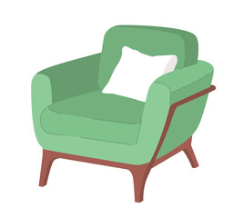 Wall Mural - Comfortable green armchair with pillow semi flat color vector object. Editable element. Full sized icon on white. Simple cartoon style spot illustration for web graphic design and animation