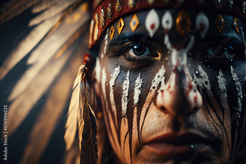 Honoring the Tribal Heritage: A Close-up of a Native American Chief's ...