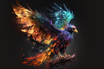 phoenix fantastic bird with vibrant colors of the feathers and majestic look. ai generated