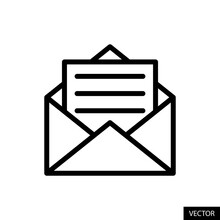 Open Envelope, Email Invitation, Read Mail, Newsletter, Letter Vector Icon In Line Style Design For Website, App, UI, Isolated On White Background. Editable Stroke. Vector Illustration.