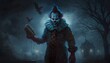 Scary clown in a dark night that gives you goosebumps. Generative AI