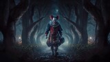 Scary clown in a dark night that gives you goosebumps. Generative AI