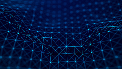 Abstract network of particles and lines. Technology connection. Digital background. 3d rendering