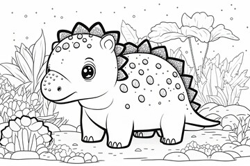 Sticker - Printable coloring page of a cartoon ankylosaurus. Generative AI