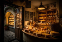 Fromage In France: A Cozy Cheese Shop With A Variety Of Artisanal Cheeses, The Artisanal Cheese Shop In The Heart Of Beaufort Region AI Generative