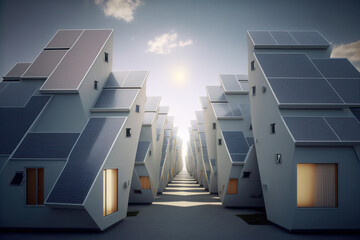 Wall Mural - residential houses with photovoltaic solar panels. sustainable and ecological housing development. g