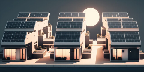 Wall Mural - residential houses with photovoltaic solar panels. sustainable and ecological housing development. g