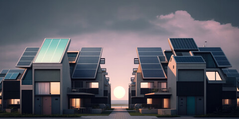 Wall Mural - residential houses with photovoltaic solar panels. sustainable and ecological housing development. g