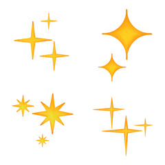 Wall Mural - Set of watercolor twinkling stars in yellow, orange colors on a white background.